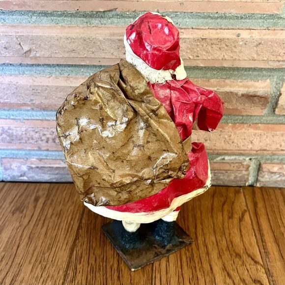 Vintage Paper Mache Red Suit Santa W/Toy Bag Figurine 8.5” Rustic Primitive Folk - Picture 5 of 9